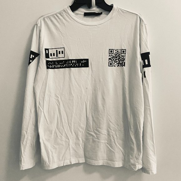 Alexander Wang Limited Edition QR Code Print White Longsleeve T-Shirt Size S - Picture 1 of 7